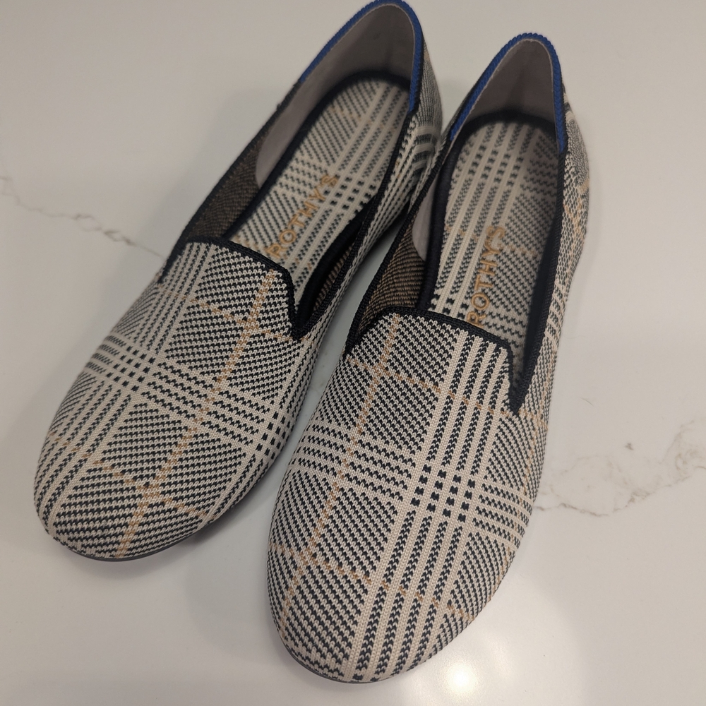 Rothy's Black and White Plaid Loafers